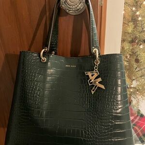Anne Klein Dark Green Crocodile print handbag